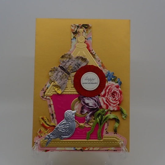 Anniversary Card, Victorian Inspired, Bird Cage, "Happy Anniversary", paper Craft