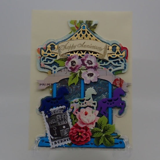Anniversary Card, Victorian Inspired, Carousel, "Happy Anniversary", Paper Craft
