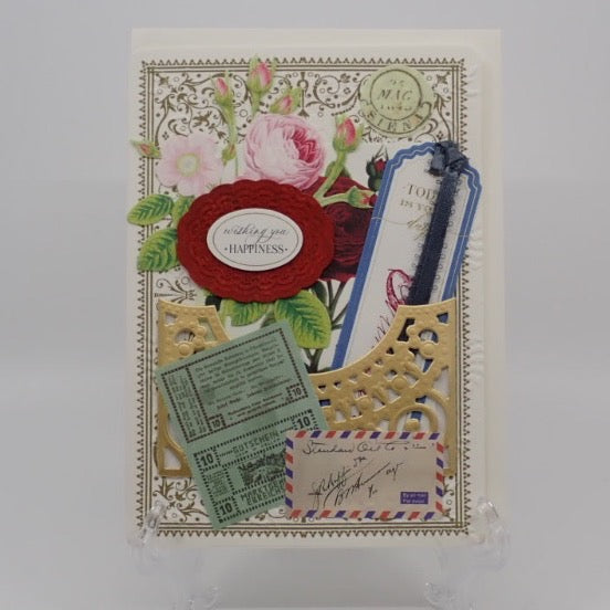 Anniversary Card, Victorian Inspired, Ephemeral Pocket, "Wishing You Happiness", Paper Craft