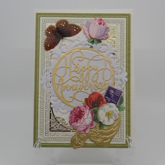 Anniversary Card, Victorian Inspired, Gold Calligraphy, "Happy Anniversary", Paper Craft