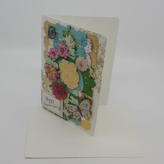 Anniversary Card, Victorian Inspired, Floral Wreath, "Happy Anniversary", Paper Craft