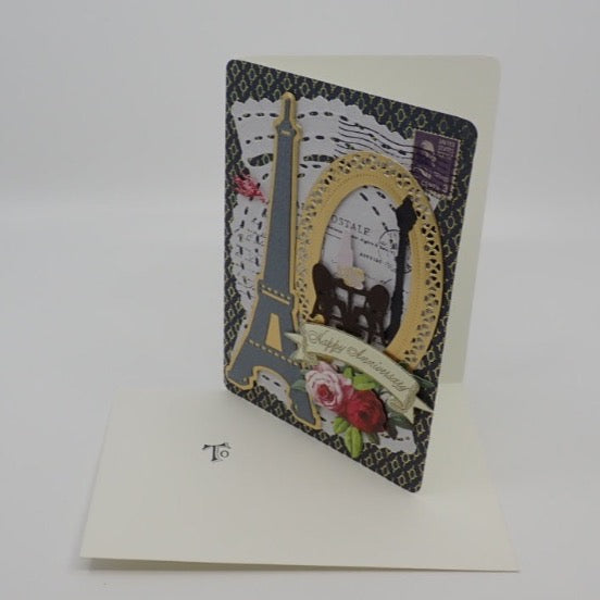 Birthday Card, Victorian Inspired, Paris Café, "Happy Anniversary", Paper Craft