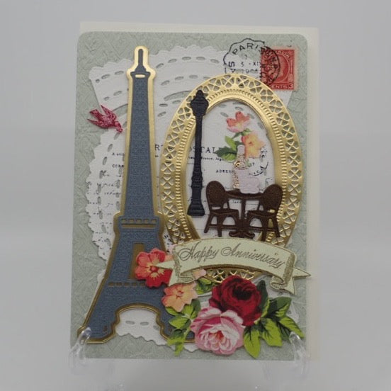 Birthday Card, Victorian Inspired, Paris Café, "Happy Anniversary", Paper Craft