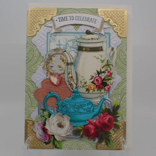 Anniversary Card, Victorian Inspired, Teatime, "Time to Celebrate", Paper Craft