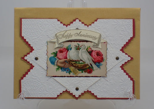 Anniversary Card, Victorian Frame with Antique Calling Card, "Happy Anniversary", Paper Craft