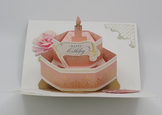 Birthday Card, Pop-Up Birthday Cake, Hand Marbled Paper, Paper Craft