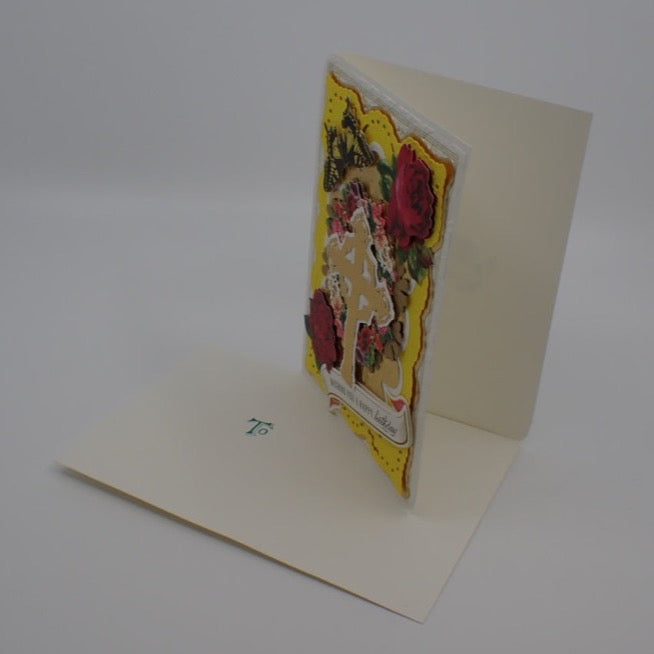 Birthday Card, Cross on Yellow, "Wishing You a Happy Birthday", Paper Craft