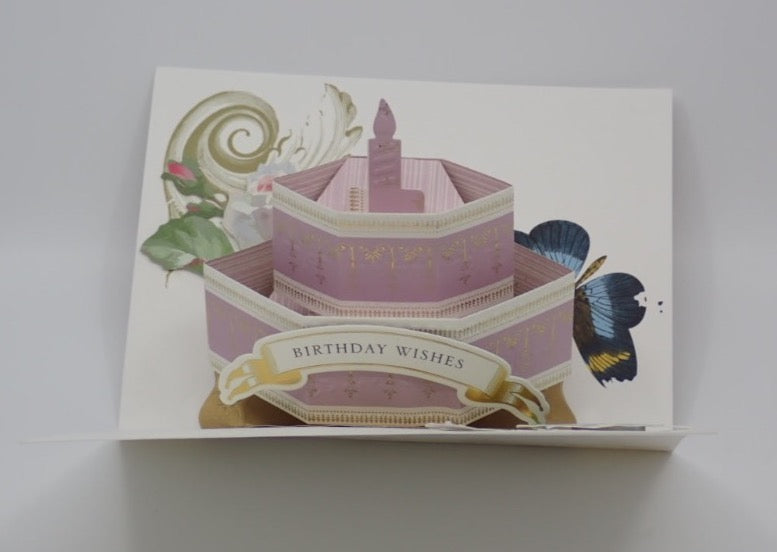 Birthday Card, Pop-Up Birthday Cake, Hand Marbled Paper, Paper Craft