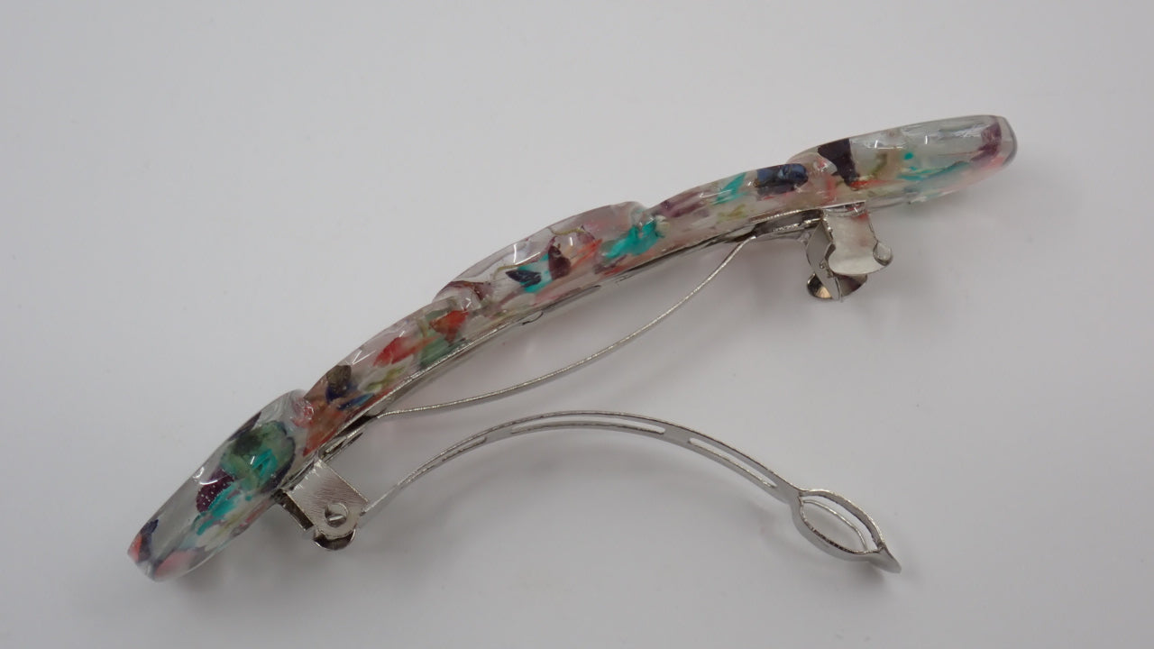 Barrette, Dried Flowers, Resin, Layered Heart, Circle and Square Shapes