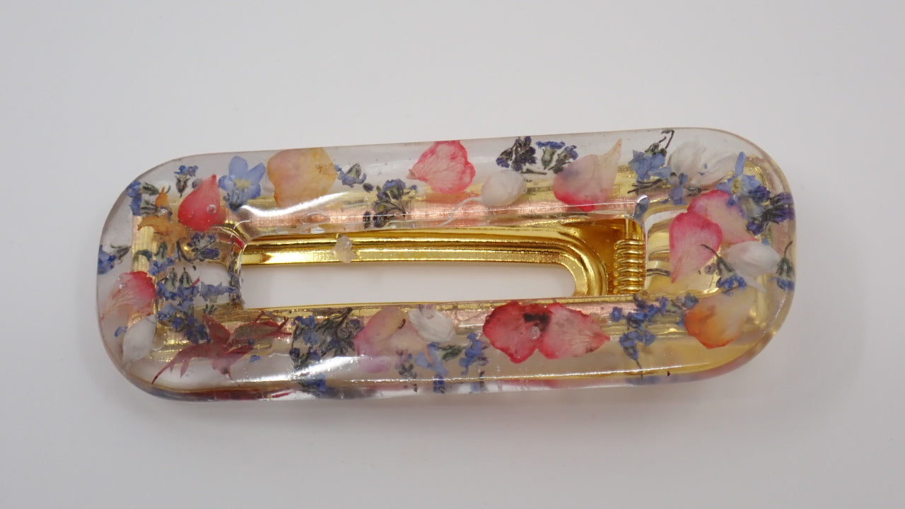 Hair Clips, Dried Flowers, Resin, Open Rectangle and Teardrop Shapes
