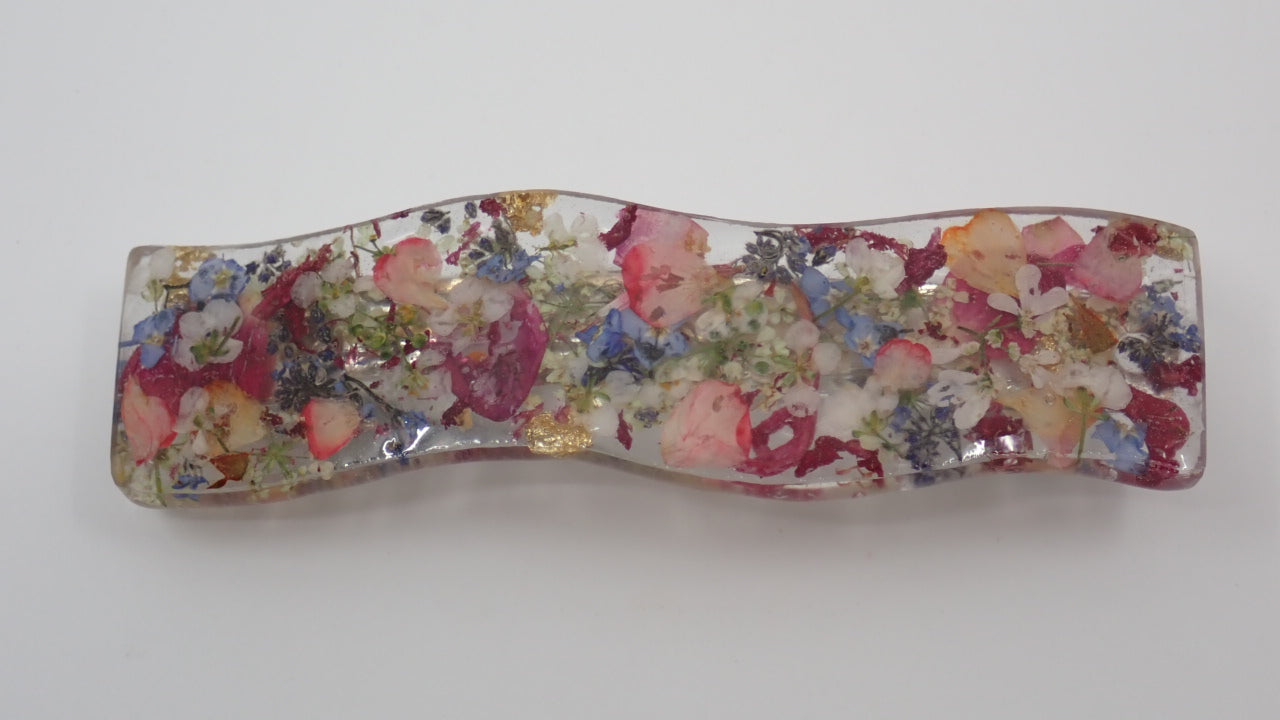 Barrette, Dried Flowers, Resin, Rectangle and Triangle Shapes