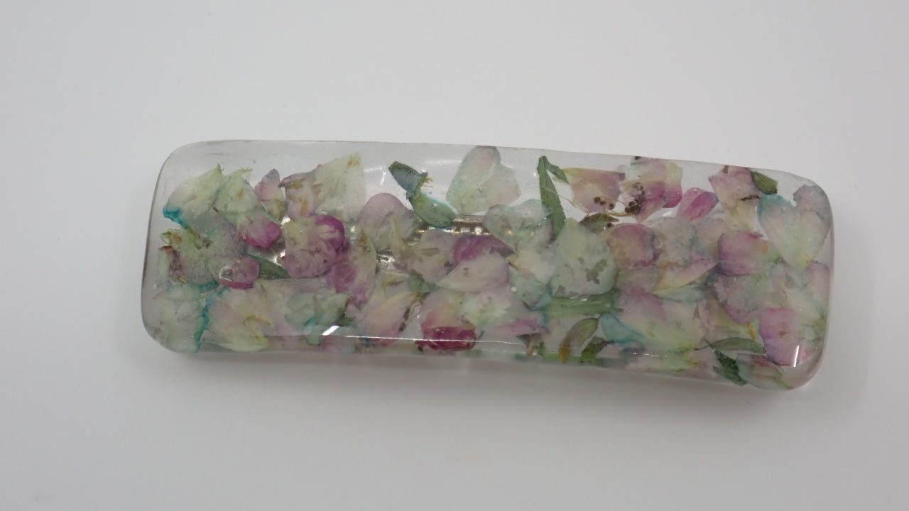 Barrette, Dried Flowers, Resin, Rectangle and Triangle Shapes