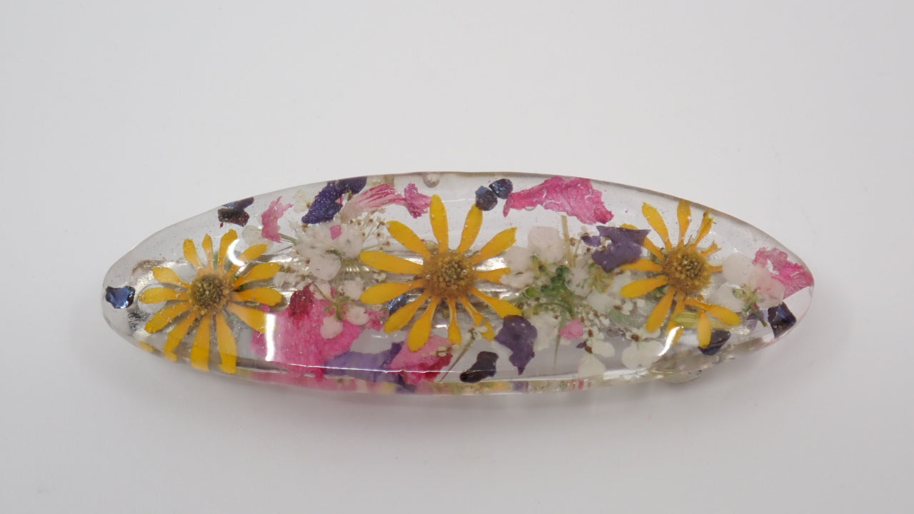 Barrette, Dried Flowers, Resin, Oval and Diamond Shapes