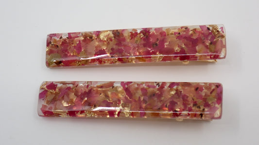 Hair Clips, Dried Flowers, Resin, Rectangle, Set of 2