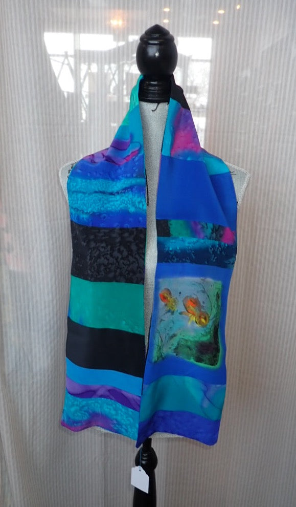 Silk Scarf, Hand-Painted, Pieced Scarf