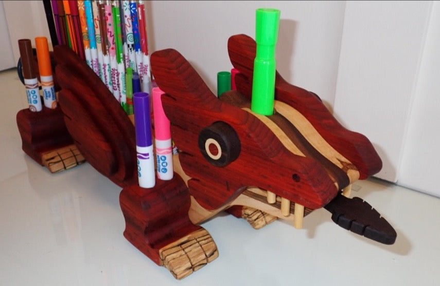 Pencil Holder, Large Dragon, Various Woods, Markers and Pencils Included
