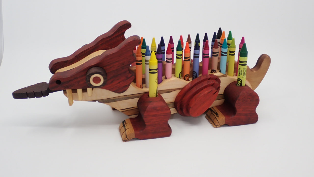 Pencil Holder, Small Dragon, Various Woods, Crayons Included