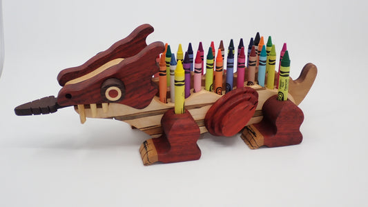 Pencil Holder, Small Dragon, Various Woods, Crayons Included