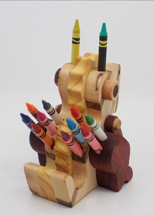 Pencil Holder, Baby Spinosaurus, Various Woods, Crayons Included