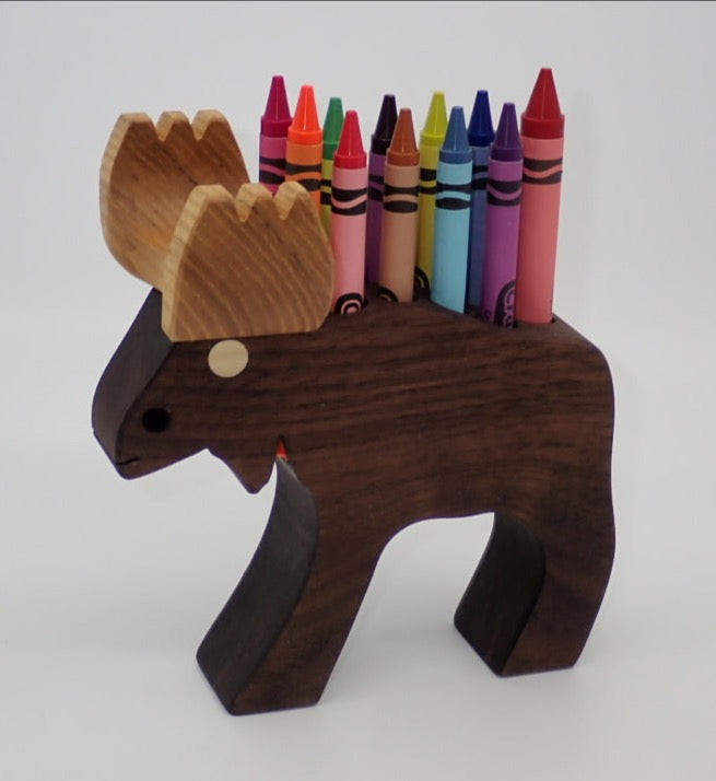 Pencil Holder, Moose, Various woods, Crayons Included