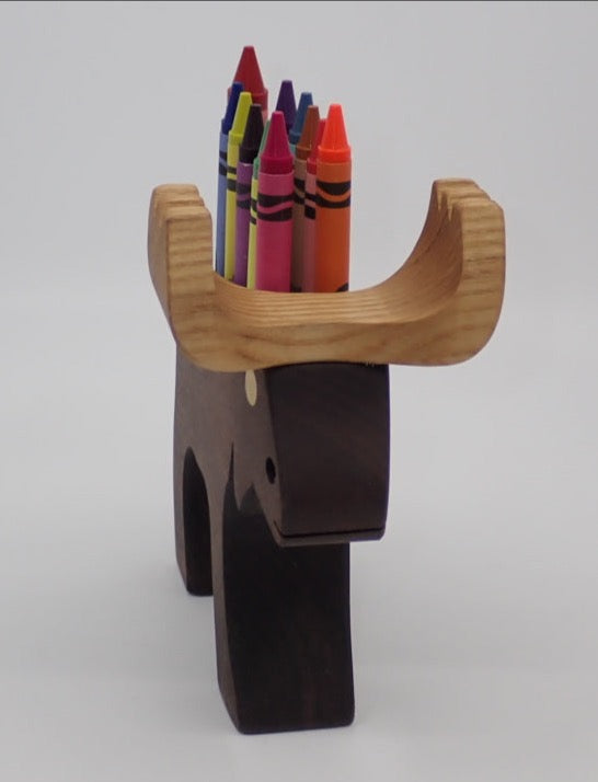 Pencil Holder, Moose, Various woods, Crayons Included
