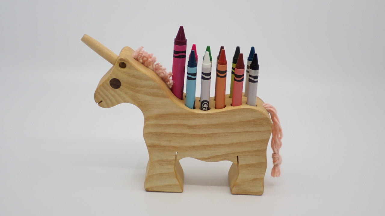 Pencil Holder, Unicorn, Various woods, Crayons Included