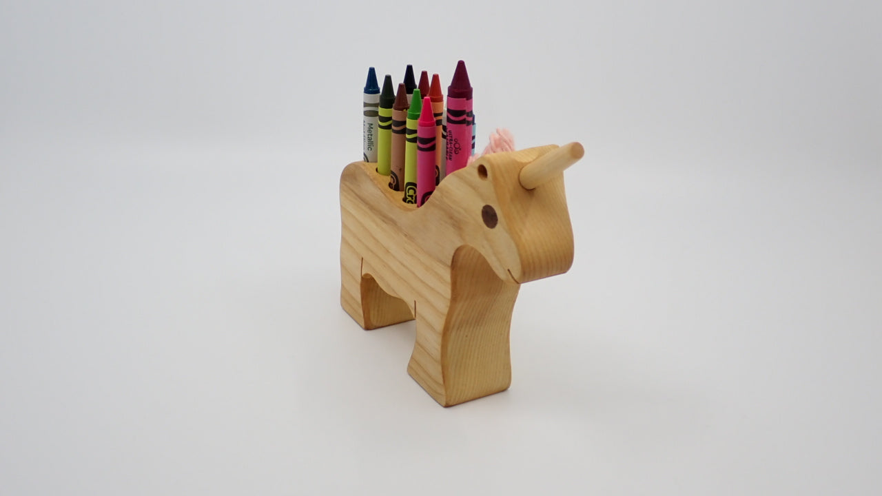 Pencil Holder, Unicorn, Various woods, Crayons Included