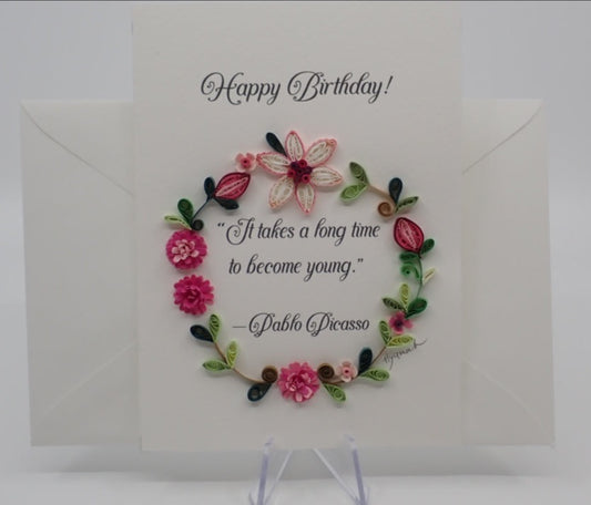 Birthday Card, Flower Wreath, Quilled Art