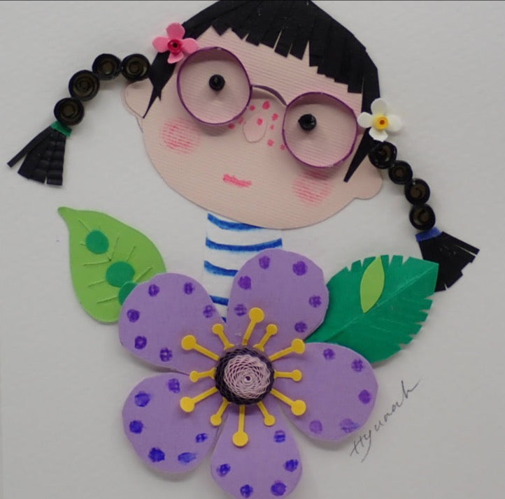 Birthday Card, Young Girl with Glasses, Quilled Art Card (+ Options)