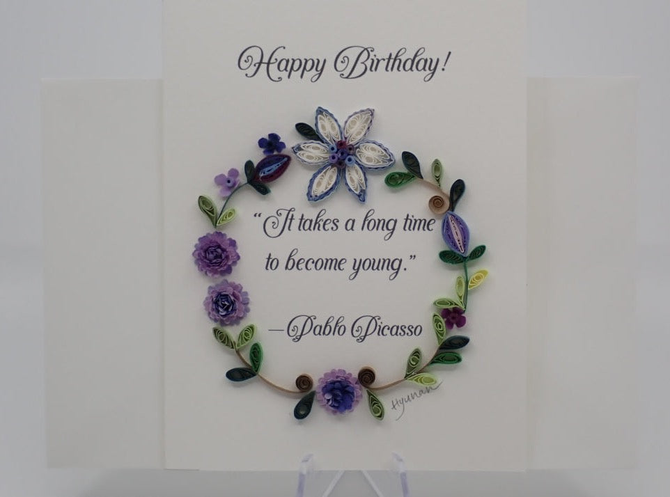 Birthday Card, Flower Wreath, Quilled Art