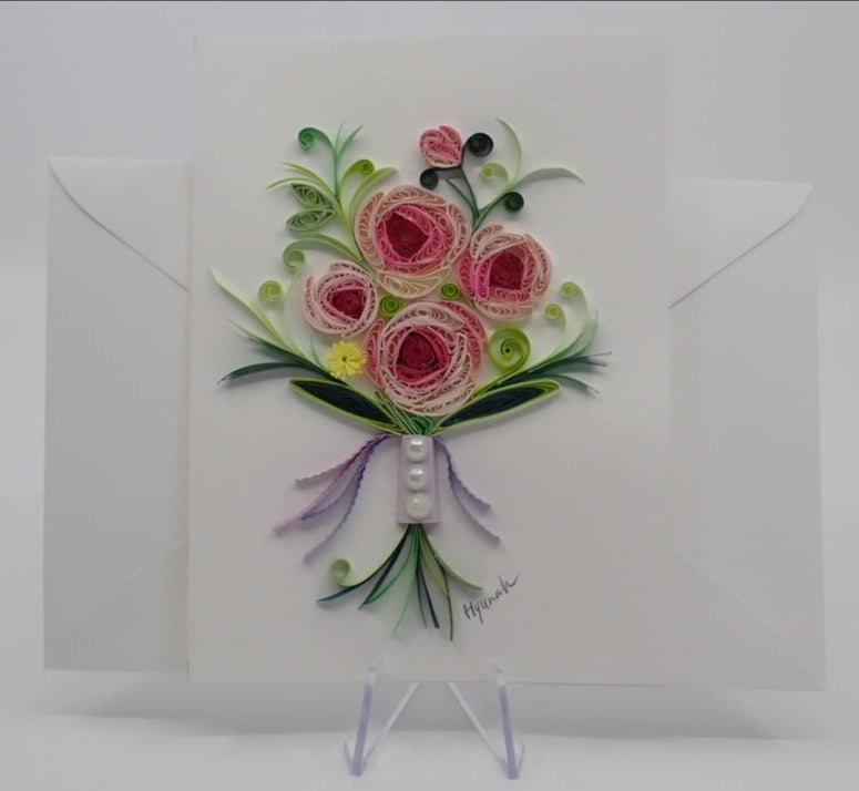 Greeting Card, Rose Bouquet, Quilled Art