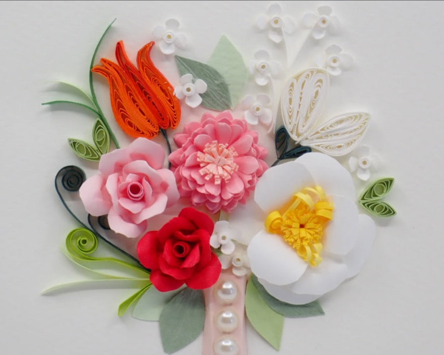 Greeting Card, Bouquet of Flowers, Quilled Art