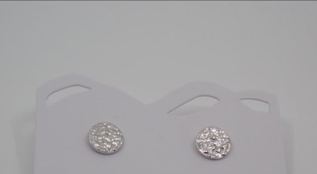 Earrings, Round Stud, Sol, Textured, Sterling Silver, Sparkle