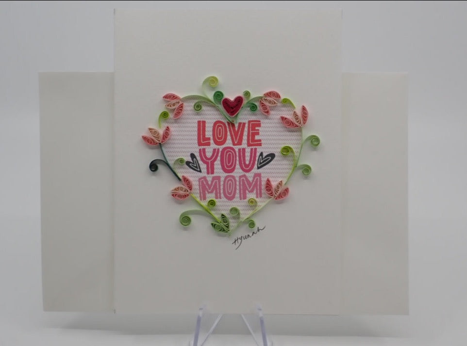 Mother's Day Card, Flower Heart, Quilled Art, Blank inside