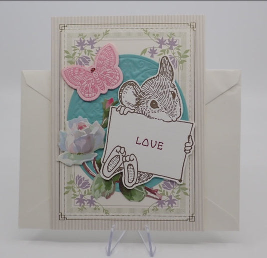Thank You Card, Valentine's Day, Mouse & Butterfly, Victorian Inspired