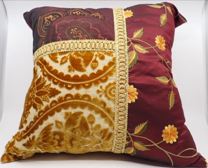 Pillows, Bohemian Style, Burgundy and Gold