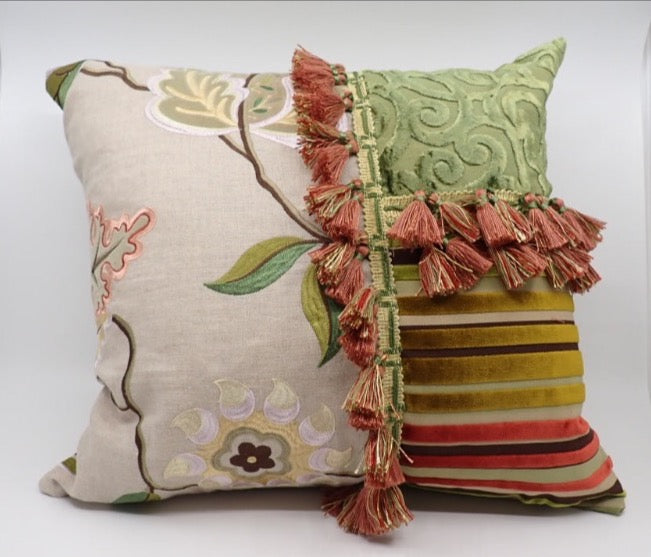Pillows, Bohemian Style, Terracotta & Green with Tassels