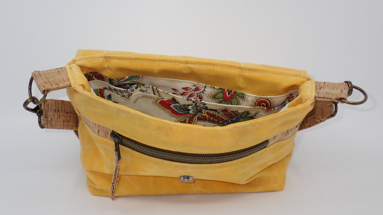 Handbag, Cross-body, Yellow, Waxed Canvas