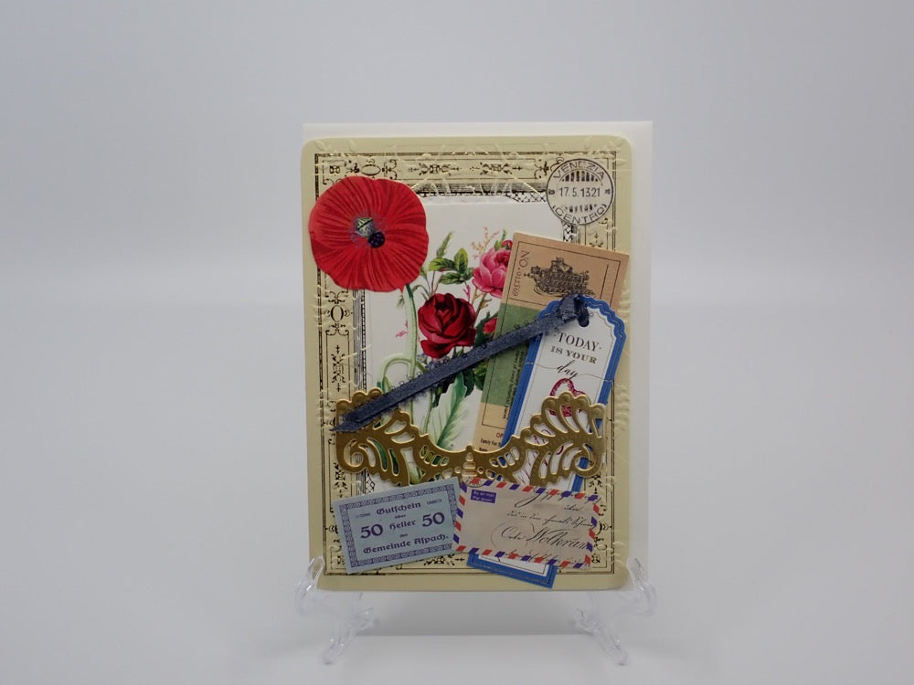 Birthday Card, Victorian Inspired, Ephemeral, Collage