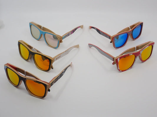 Sunglasses, Wayfarer, Coloured Lens, Recycled Skate Boards (+ Options)