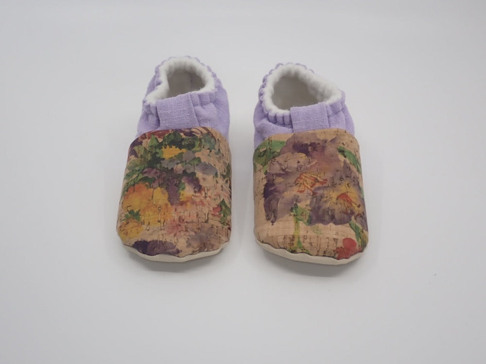 Slippers, Baby, Cleo Shootie, Cork fabric, Folk floral, Light purple (+ Options)