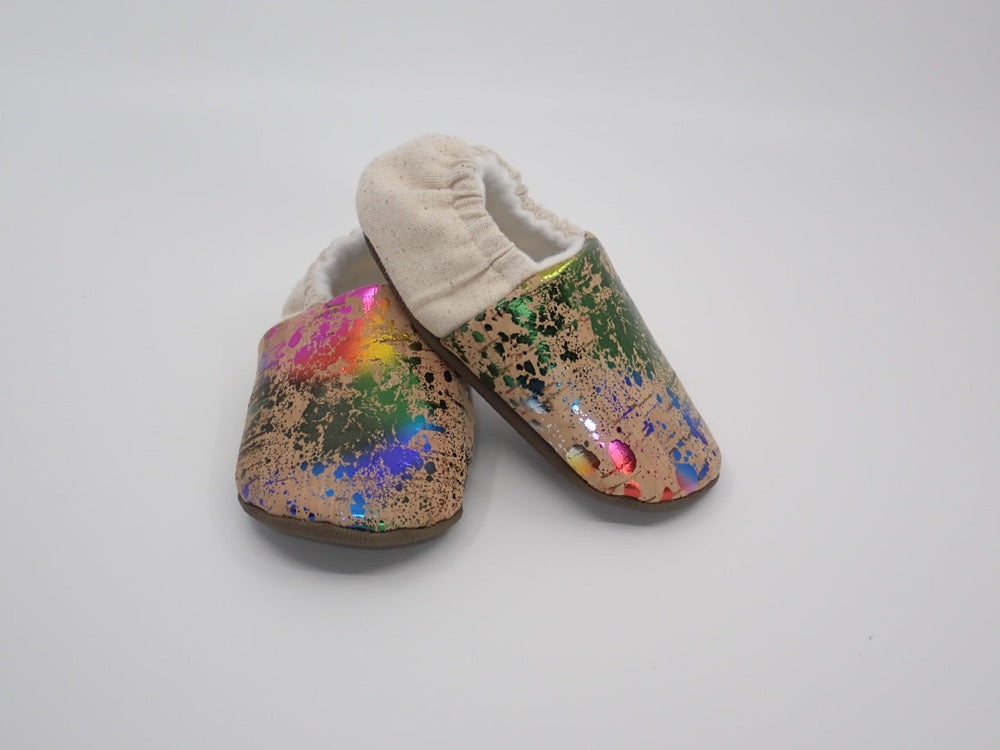 Slippers, Baby, Hope, Cork fabric, Paint splatter (+ Options)
