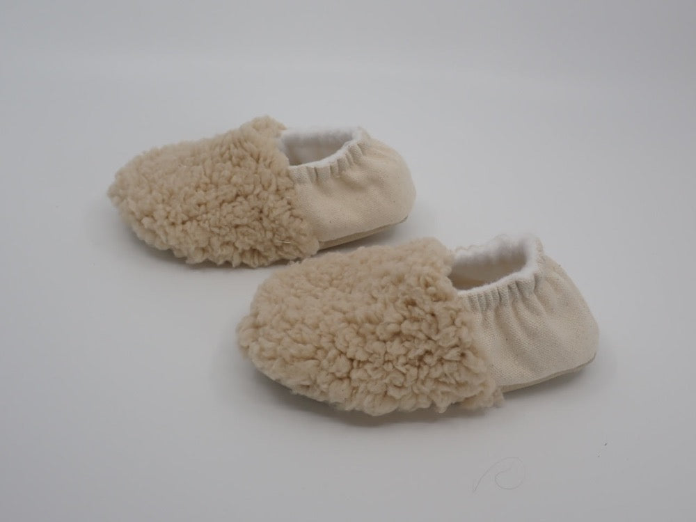 Slippers, Baby, Koda Baby Bear, Cork fabric, Fluffy beige (+ Options)