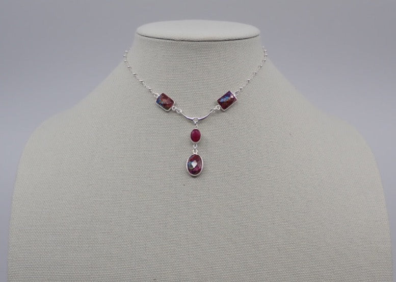 Sterling Silver Necklace, Sterling Silver Chain, Indian Ruby, Oyster shell