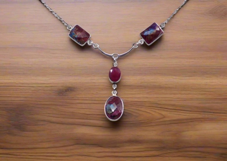 Necklace, Raza, Sterling Silver Chain, Semi-Precious Gemstones