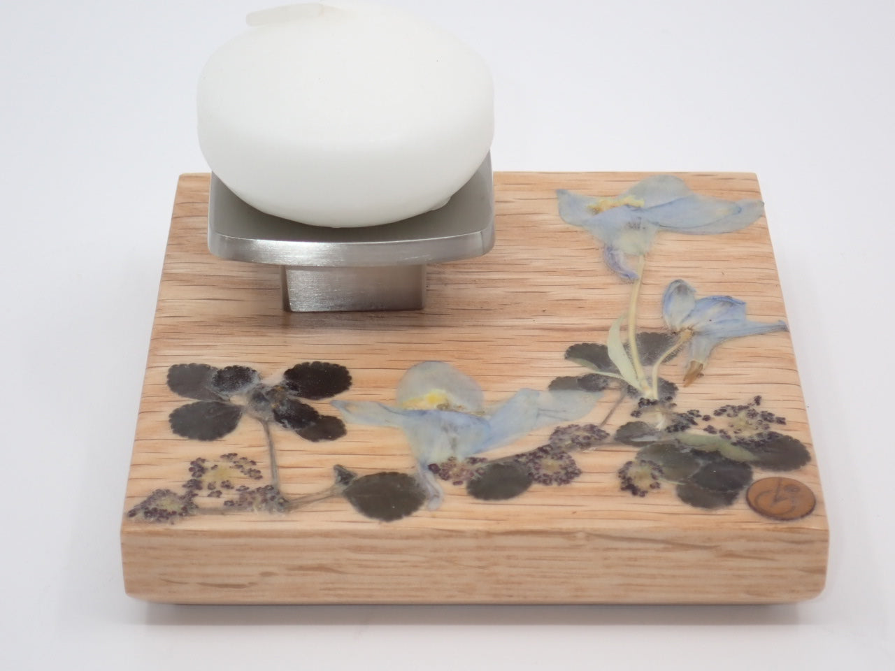 Candle Holder, Square, Wood, Pressed Flowers