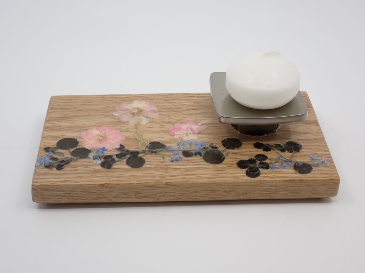 Candle Holder, Rectangle, Wood, Pressed Flowers