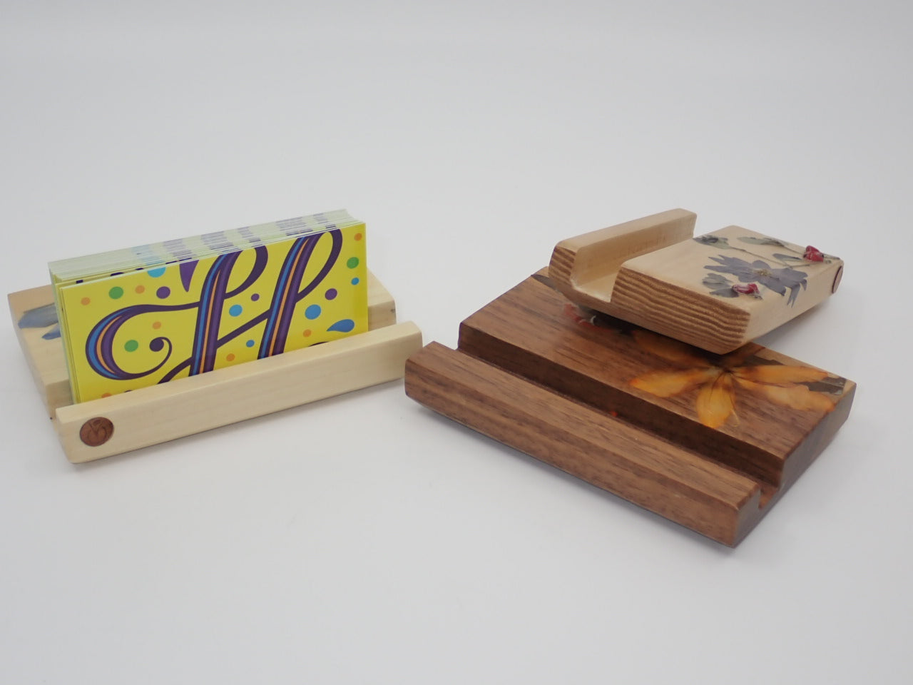 Business Card Holder, Wood, Pressed Flowers