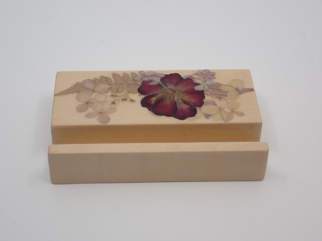 Business Card Holder, Wood, Pressed Flowers