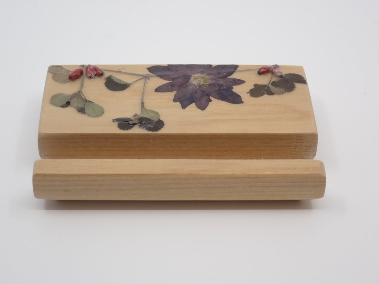 Business Card Holder, Wood, Pressed Flowers